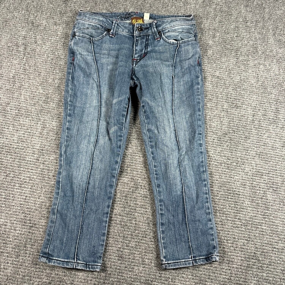 Vtg YMI Premium Capris Women 5 Blue Excellent Pintuck Seam Low Rise Y2K Denim